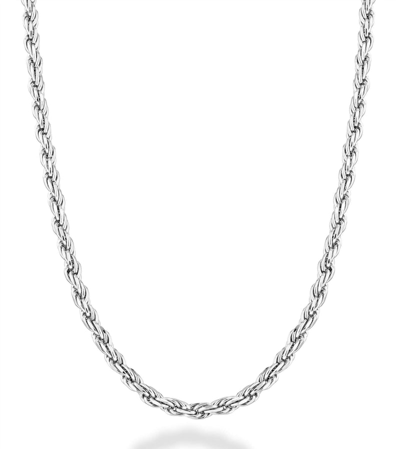 Miabella Solid 925 Sterling Silver Italian 2mm, 3mm Diamond-Cut Braided Rope Chain Necklace for Men Women, 925 Sterling Silver Made in Italy Length 30 Inches - BeesActive Australia