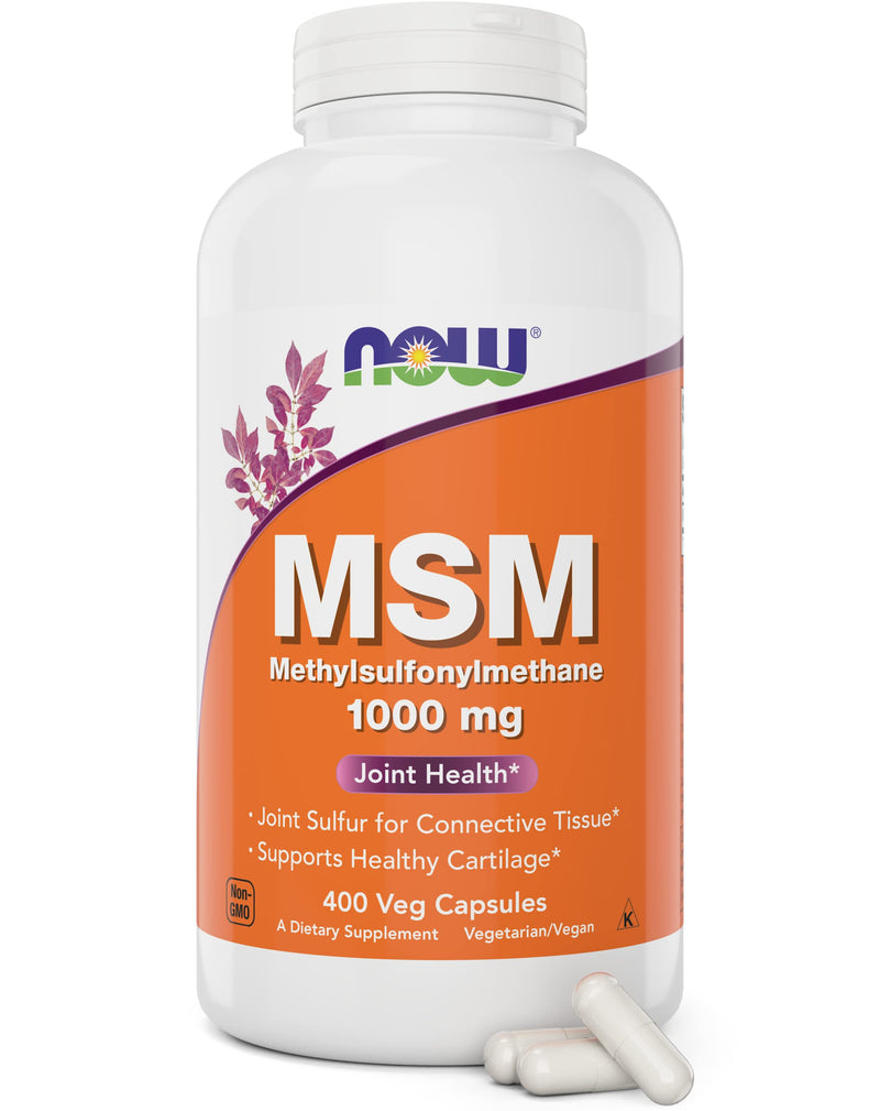 Now MSM 1000mg Veg Capsules, 400 Count Methyl-Sulphonyl-Methane, Made in USA, Sulfur Supplement, Non-GMO, Vegan Vegetarian Friendly 400 Count (Pack of 1)