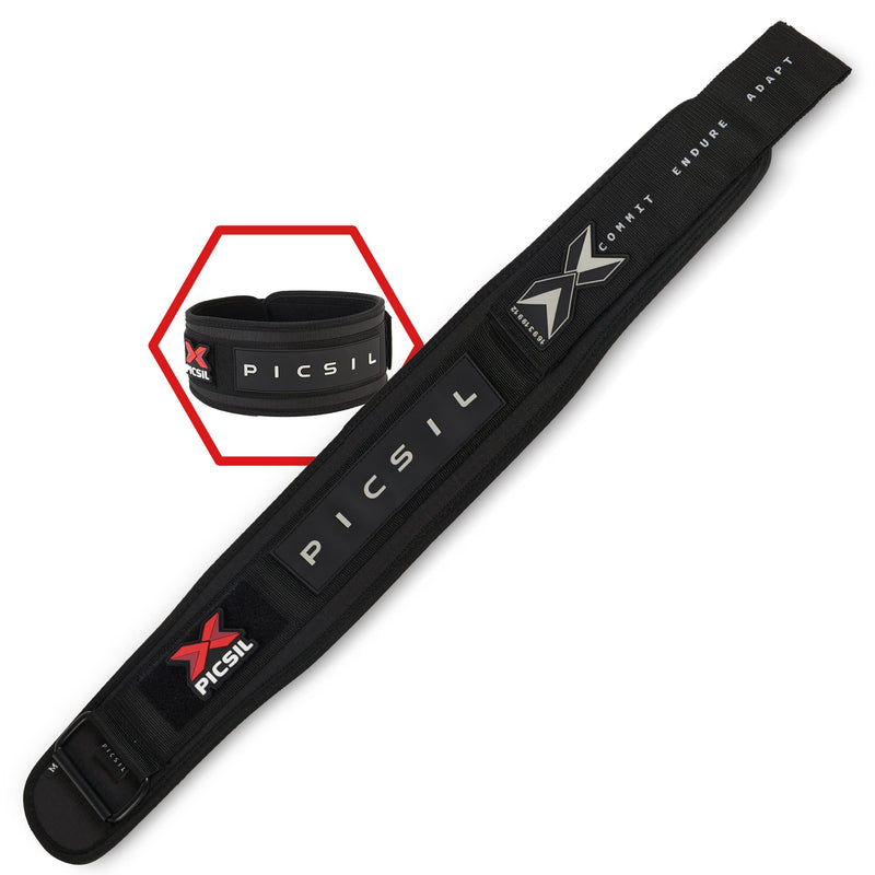 PICSIL - Weight Lifting Belt | Core & Back Support | Customizable with Patch Space | Ideal for Cross training, Squats & Barbell Exercises | Strength Belt for Women and Men | Size Small S Black