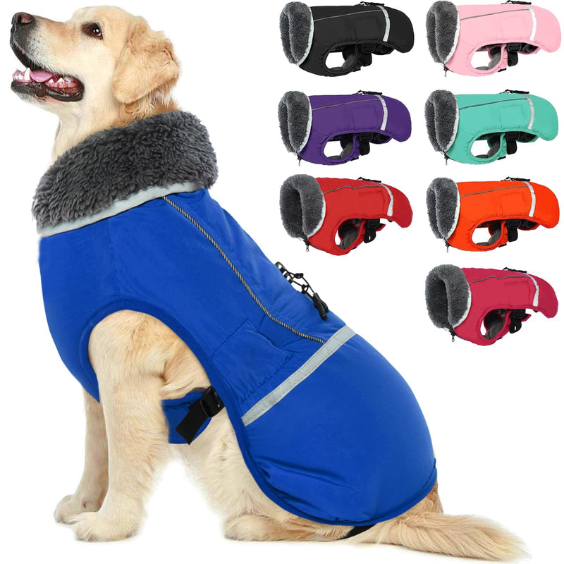 QBLEEV Warm Dog Coat Reflective Dog Jacket, Waterproof Dog Winter Coat Turtleneck Dog Clothes for Cold Weather, Thick Fleece Dog Snowsuit Christmas Dog Vest Pet Apparel for Small Medium Large Dogs L Large（Pack of 1） Blue - BeesActive Australia
