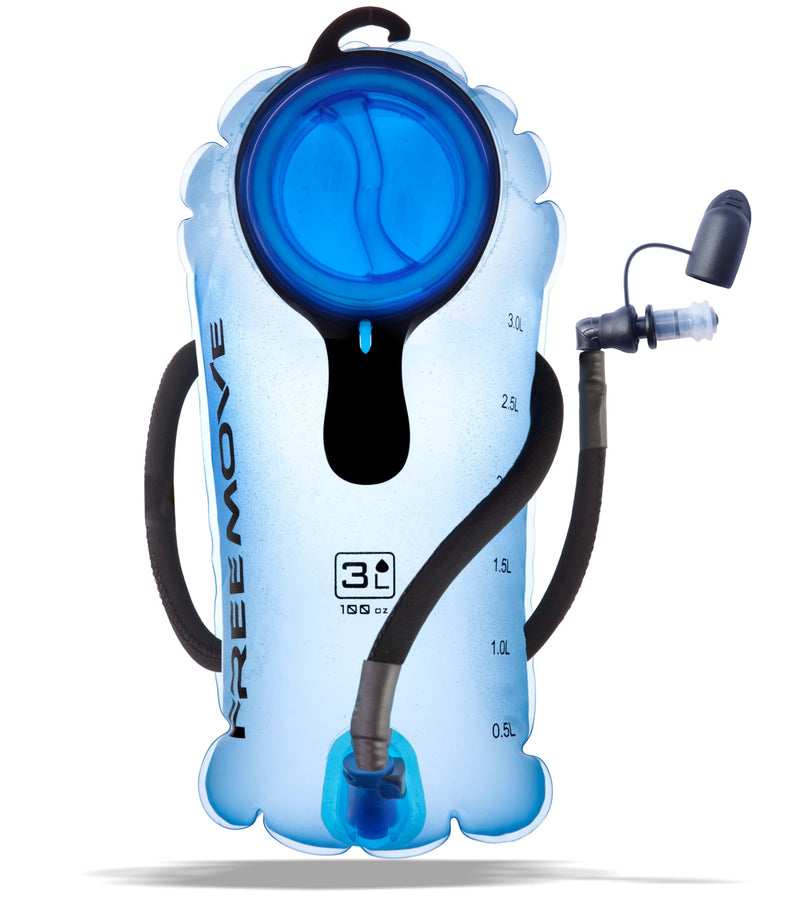 FREEMOVE Hydration Bladder 2L / 3L Water Bladder for Hiking Backpack >Blue or Green< Leak Proof Hydration Pack, Tasteless & BPA Free, TPU Water Reservoir, Quick Release Insulated Tube & Shutoff Valve 3L Bladder BLUE