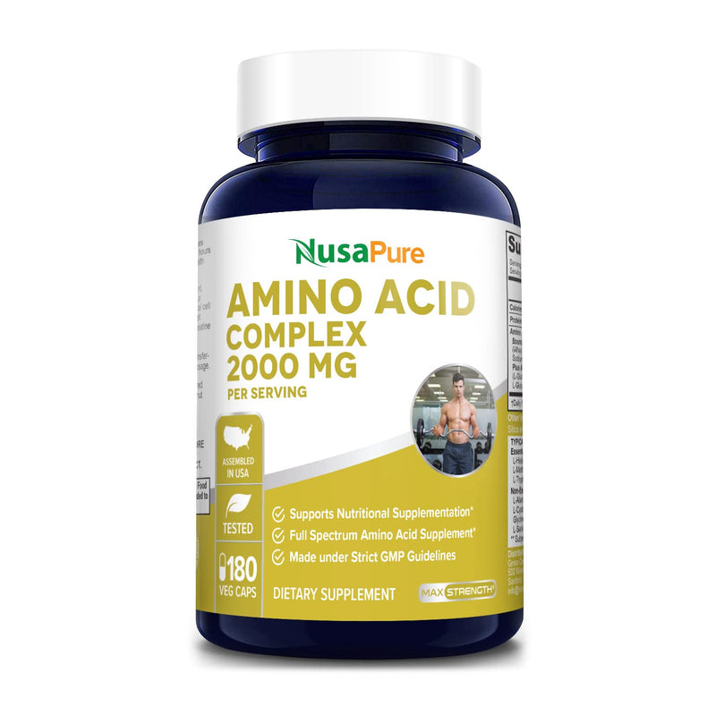 Amino Acid Complex Blend, Non - GMO, 2000mg, 180 Caps - 45 Servings | Dietary Supplement Formula, Gluten Free, Suitable for Adults, Manufactured in cGMP Facility USA