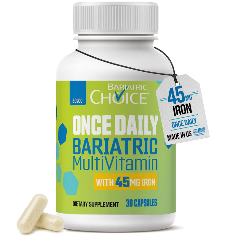 Bariatric Choice Once Daily Bariatric Multivitamin with Iron 45mg, 1 Month | 1-Mo Supply, Once Daily Easy-to-Swallow Capsule for Gastric Bypass & Sleeve Patients – High Potency Vitamins A, D, B12, More 1 Count (Pack of 30)