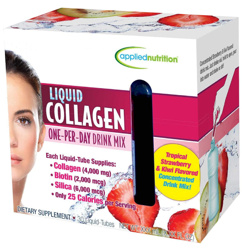 Applied Nutrition Liquid Collagen Skin Revitalization Beauty Drink | Healthy-Looking Skin | 4,000 mg Collagen + Biotin + Silica | Strawberry Kiwi Flavor Collagen Drink | 30 Liquid Tubes 30 Count (Pack of 1)