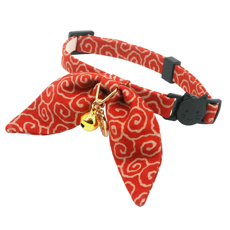 PetSoKoo Bunny Ears Cat Collar, Japan Lucky ‘開三運’ Charm. Safety Breakaway Bowtie Kitten Collar with Bell, Red Standard (8-12inch,20-31cm) - BeesActive Australia