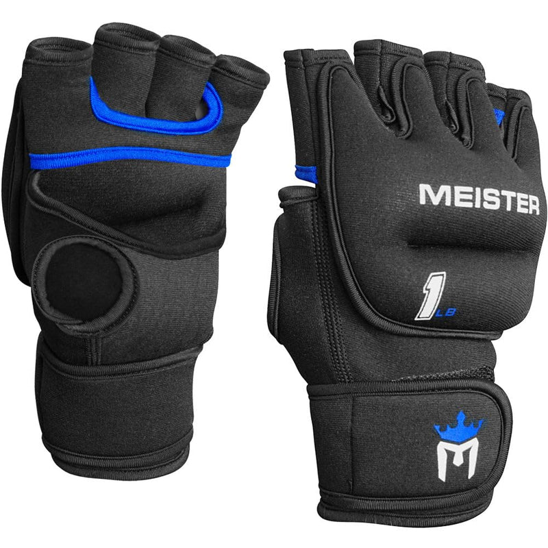 Meister Elite 1lb Neoprene Weighted Gloves for Cardio & Heavy Hands (Pair) - 1lb x 2 Black / Blue 1 Pound Gloves (2lb total) - BeesActive Australia