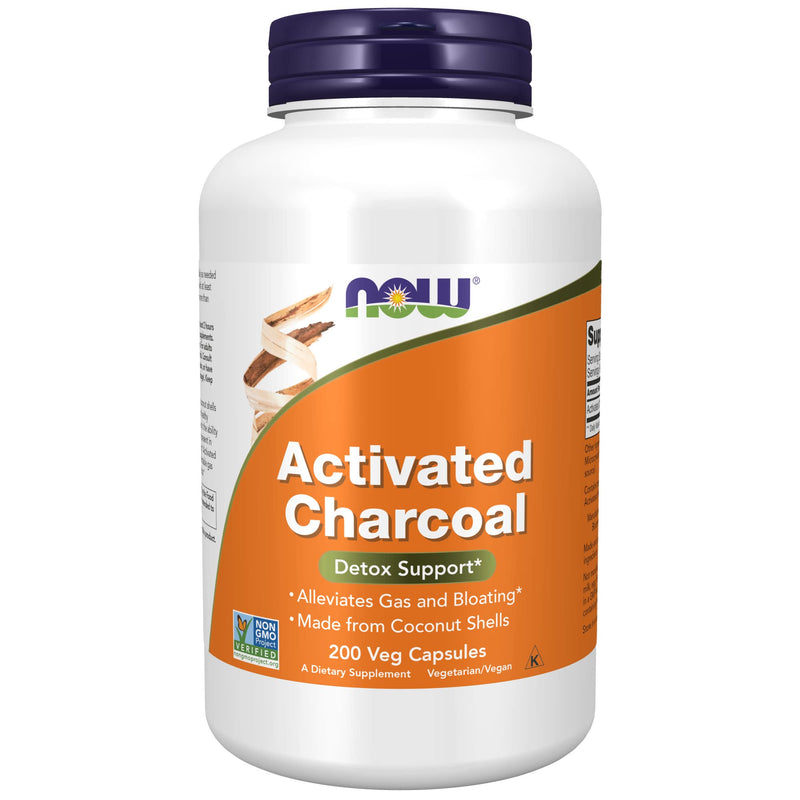 NOW Supplements, Activated Charcoal Made from Coconut Shells, Non-GMO Project Verified, Detox Support*, 200 Veg Capsules - BeesActive Australia