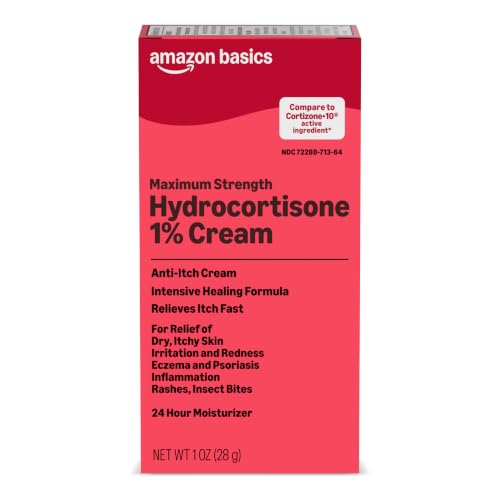Amazon Basics Max Strength Anti-Itch Cream, Hydrocortisone 1% Intensive Healing Formula, Itch Relief for Bug Bites, Eczema, Psoriasis, Poison Ivy, Oak and Sumac, 1 ounce (Previously Amazon Basic Care)