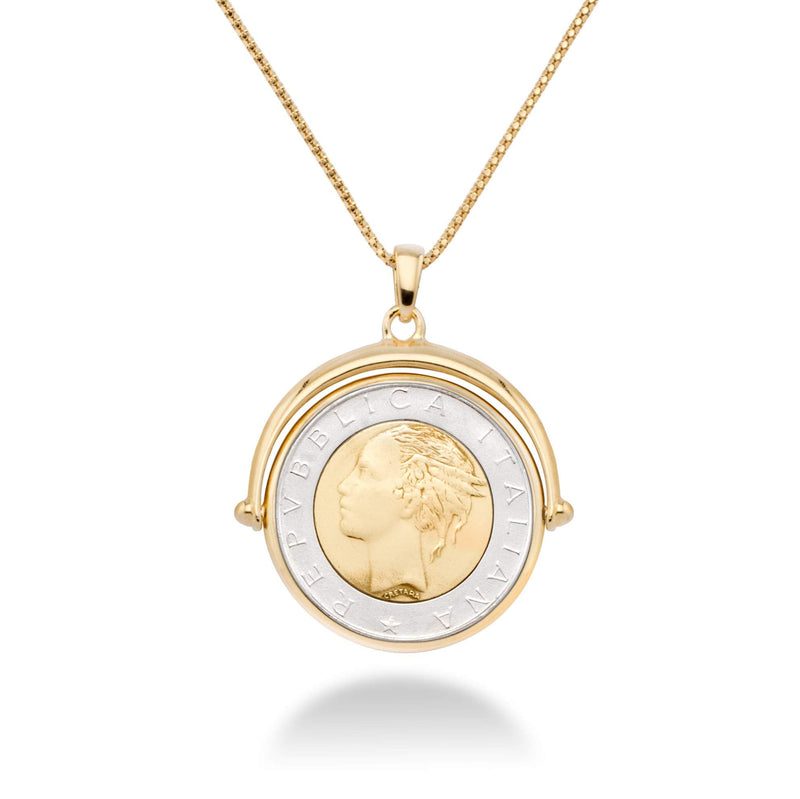 Miabella 18K Gold Over Sterling Silver Italian Genuine 500-Lira Reversible Flip Coin Pendant Necklace for Women, Chain 925 Medallion Necklace Made in Italy Length 20 Inches - BeesActive Australia