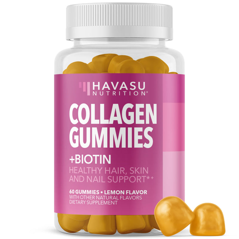 Collagen Gummies With 2500 mcg Biotin, Hair Skin & Nail Support, Lemon | For Women & Men with Biotin, Zinc, Vitamin C & E, Hydrolyzed Collagen, Lemon Flavor, 30 Servings, Hair, Skin & Nail Support 60 Count (Pack of 1)