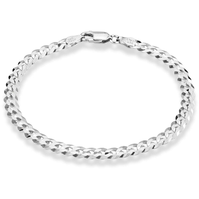Miabella 925 Sterling Silver Italian 5mm Solid Diamond-Cut Cuban Link Curb Chain Bracelet for Men Women, Made in Italy Length 9 Inches - BeesActive Australia