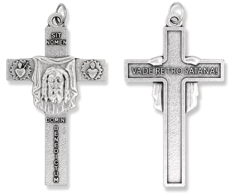 The Face Of Christ / "In the Name of God"; "Get Behind Me Satan!" Crucifix - 2 1/4" - BeesActive Australia