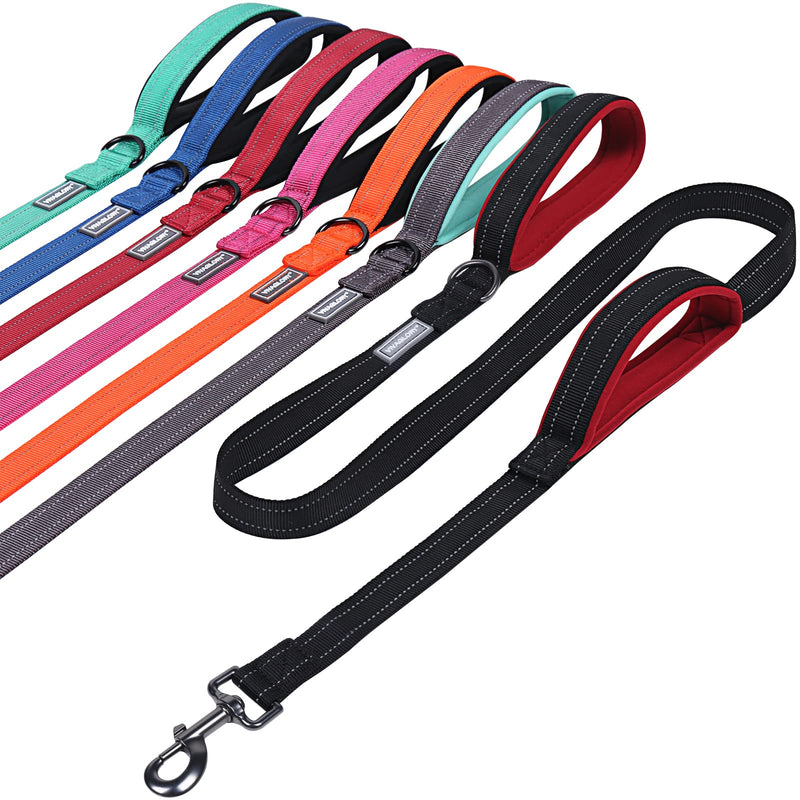VIVAGLORY Traffic Handle Dog Leash, Two Padded Soft Handles Dog Leash, Strong Reflective & Metal Hook Training Dog Lead, Black 4 ft. x 1 in. (25~120 lbs.) - BeesActive Australia