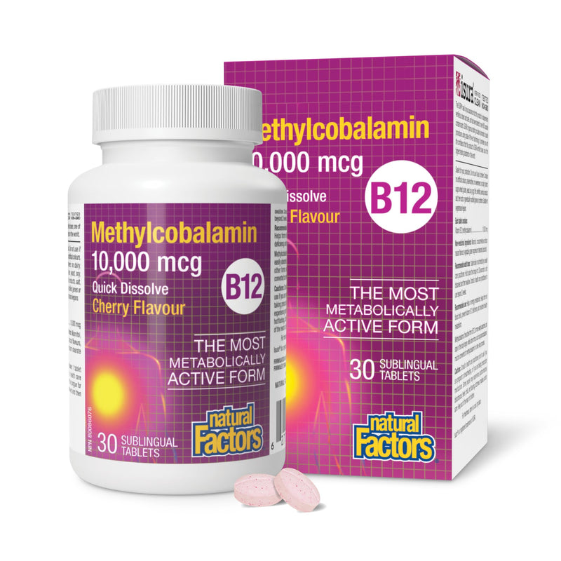 Natural Factors Methylcobalamin 10,000 mcg - Vitamin B12 Supplement in Metabolically Active Form - Supplement Supports Cll Formation & Energy Production - 30 Chewable Tablets (30 Servings) 30 Count (Pack of 1)