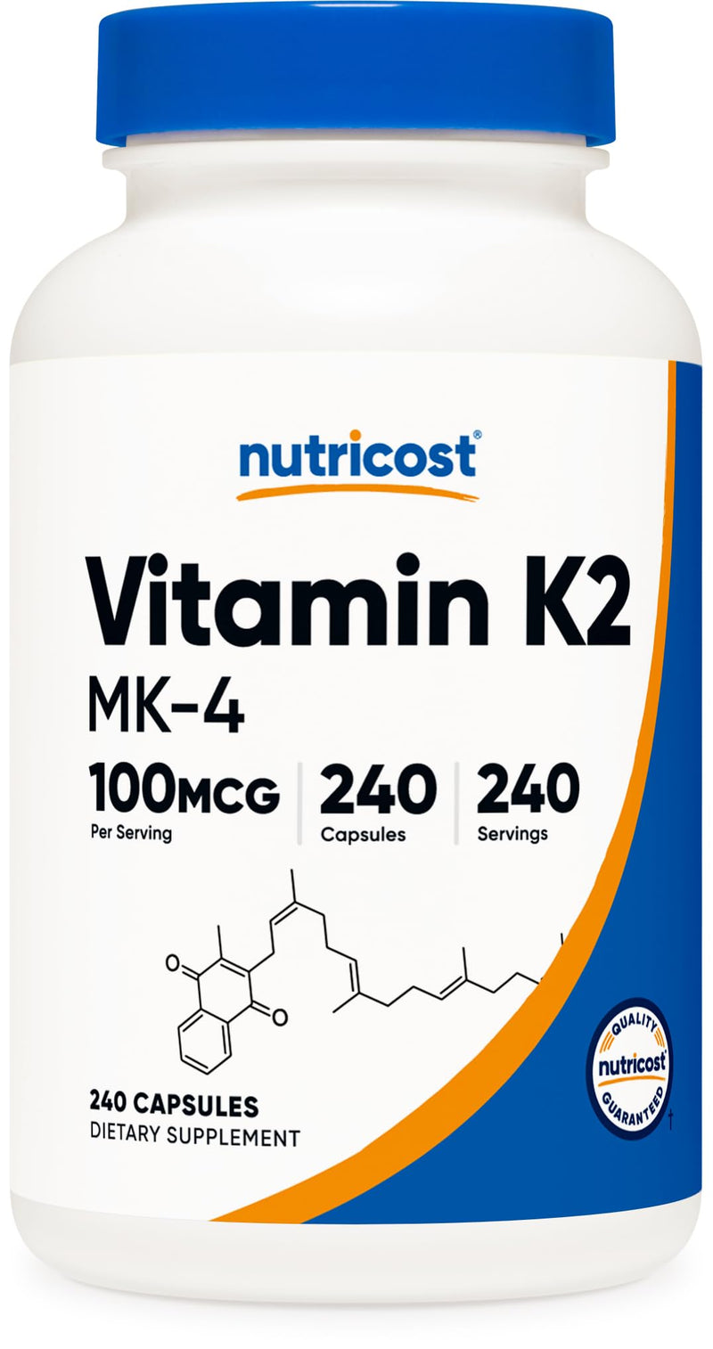 Nutricost Vitamin K2 (MK4) 240 Capsules (100mcg) - Gluten Free and Non-GMO Unflavored 240 Count (Pack of 1) - BeesActive Australia