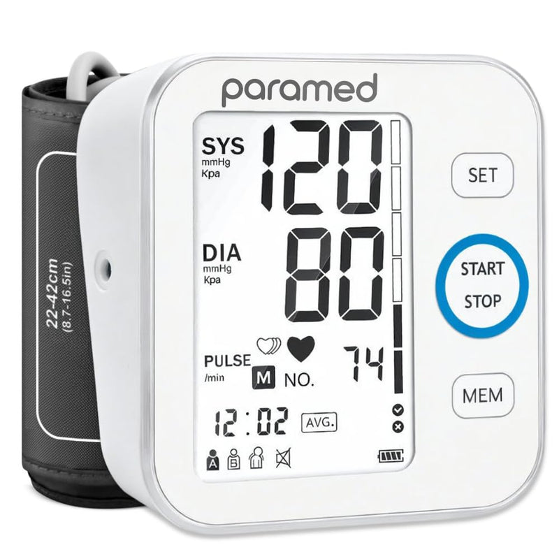 Paramed Blood Pressure Monitor - Bp Machine - Automatic Upper Arm Blood Pressure Cuff 8.7-16.5 inches - Large LCD Display 120 Sets Memory - Device Bag & Batteries Included 1 Count (Pack of 1)