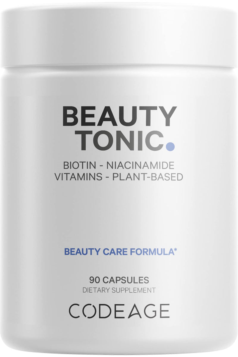 Codeage Biotin Supplement with Vitamin C, Vitamin E, Vitamin B6, Niacin, Folate, Organic Food Blend, Phytoceramides, Astaxanthin, Selenium - Beauty Tonic - Hair, Skin, and Nail Support - Vegan, 90 Ct