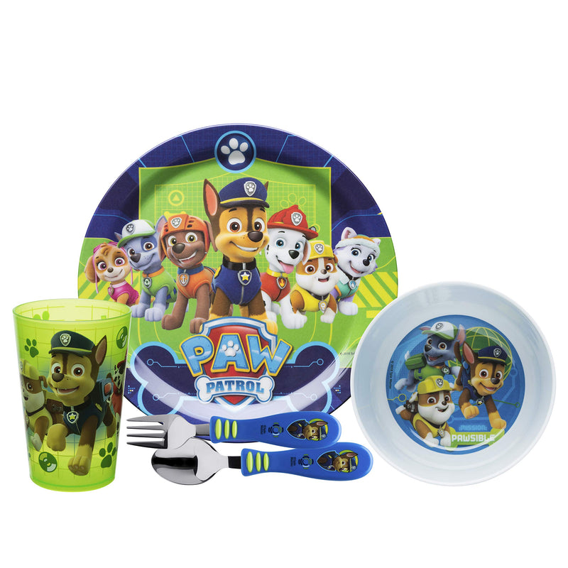 zak! PAW Patrol - 5-Piece Dinnerware Set - Durable Plastic & Stainless Steel - Includes Tumbler, 8-Inch Plate, 6-Inch Bowl, Fork & Spoon - Suitable for Kids Ages 3+ - BeesActive Australia