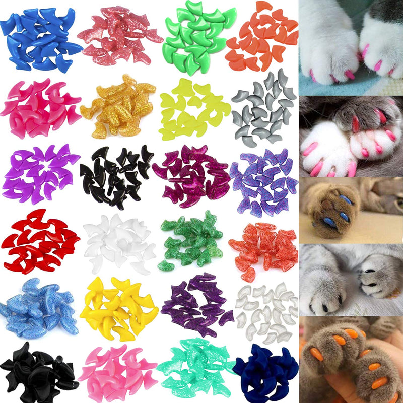 VICTHY 140pcs (14 Colors) Cat Nail Caps, Cat Claw Covers Cat Nail Covers with Adhesives and Applicators (Medium) Medium - BeesActive Australia