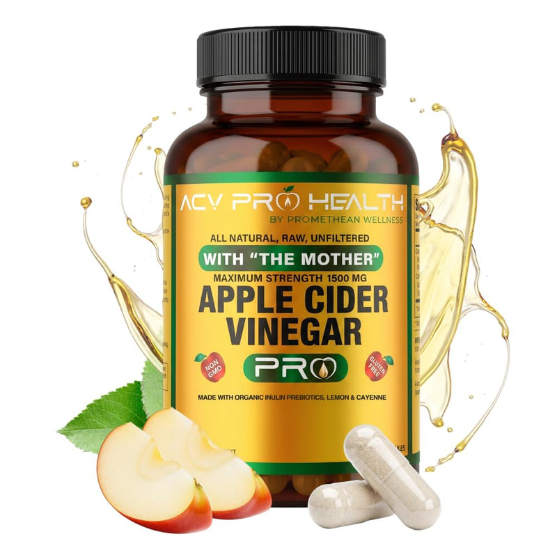 Promethean Wellness ACV Pro Apple Cider Vinegar Capsules Organic with Mother ACV Pills Detox Cleanse Acid Reflux Relief Support Supplement Ginger Root Cayenne Pepper Powder (90 Count) 90 Count (Pack of 1)