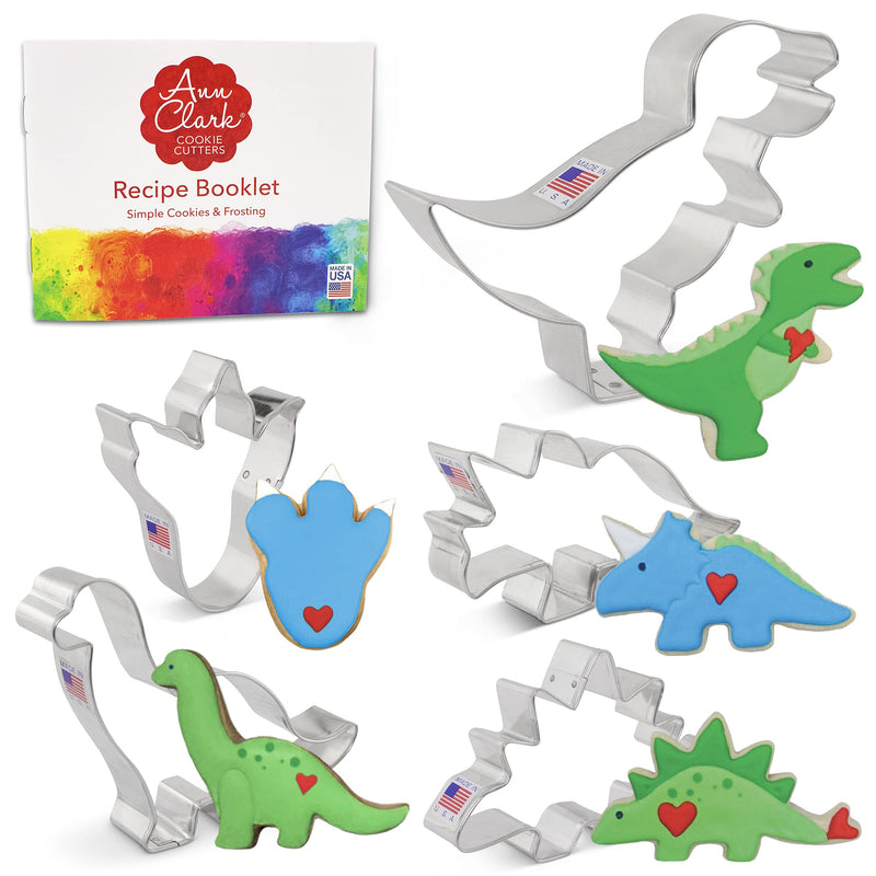 Dinosaur Cookie Cutters 5-Pc Set Made in USA by Ann Clark, Triceratops, Stegosaurus, T-Rex, Brontosaurus, Dino Footprint - BeesActive Australia