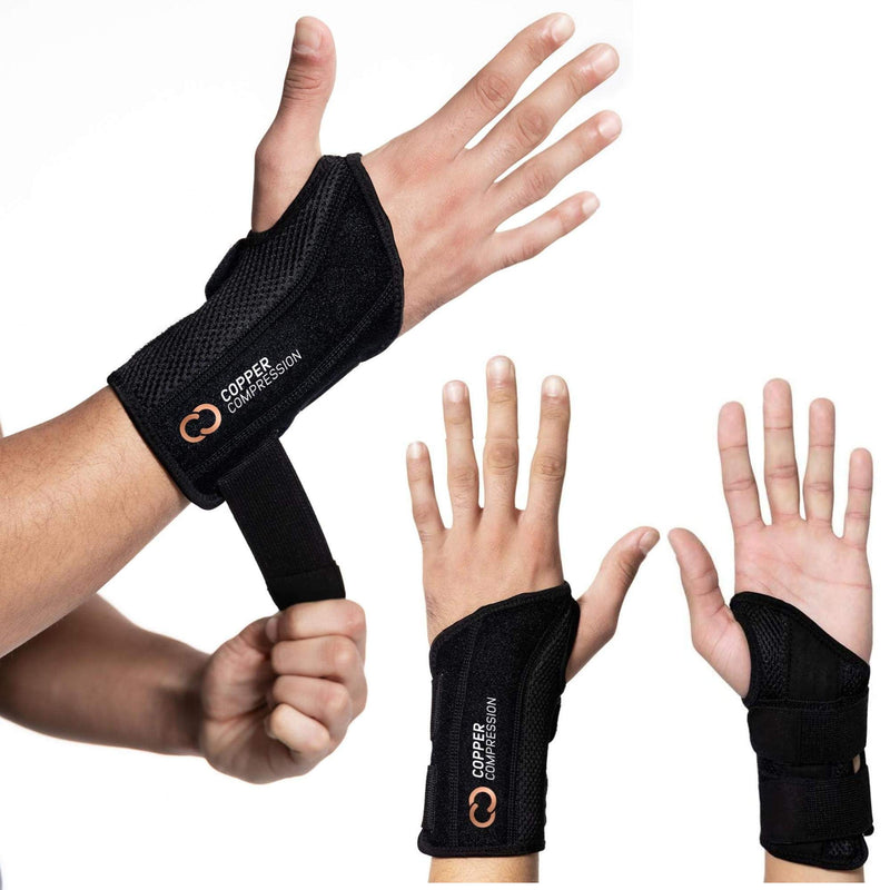 Copper Compression Wrist Brace - Copper Infused Adjustable Orthopedic Support Splint for Pain, Ganglion Cyst, Carpal Tunnel, Arthritis, Tendinitis, RSI, Tendinopathy for Men Women Fits Right Hand Right Hand Small/Medium (Pack of 1) - BeesActive Australia