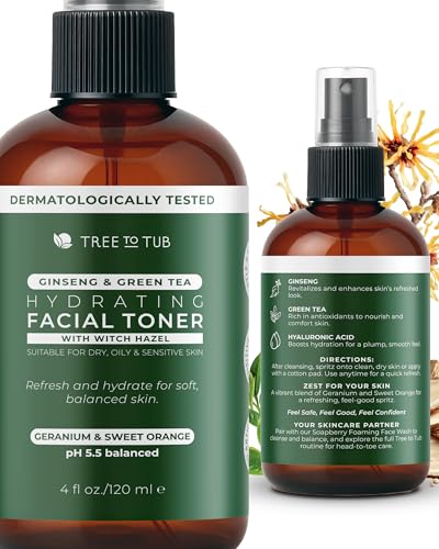Tree To Tub Ginseng Green Tea Toner Spray for Hydration, 4 Fl Oz Gentle Grapefruit Citrus 4 Fl Oz (Pack of 1)