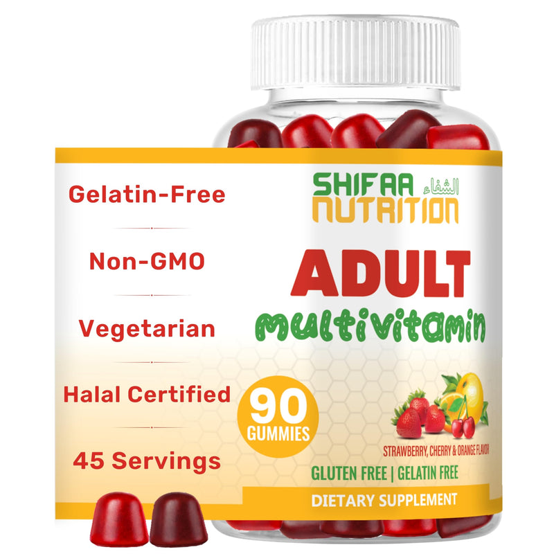 Halal & Vegetarian Multivitamin Gummies for Adults, 45 Servings. With 12 Essential Vitamins & Minerals. Gelatin & Gluten Free. Non GMO Gummy Vitamins for Women & Men Support Immune & Overall Wellness