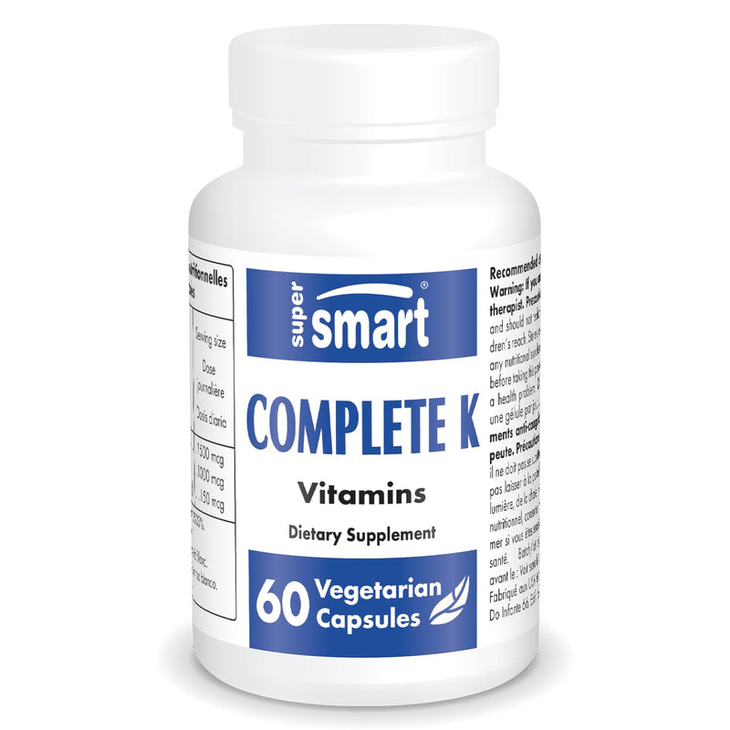 Supersmart - Complete K - with K1, K2 (MK4 + MK7) - Full Spectrum Vitamin K Supplement | Non-GMO & Gluten Free - 60 Vegetarian Capsules - BeesActive Australia
