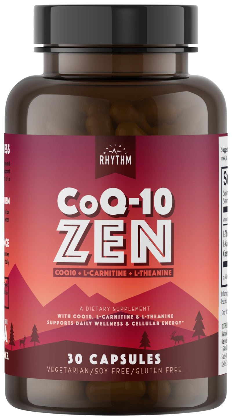 Natural Rhythm CoQ10-ZEN | Coenzyme Q10 (100 mg) + L-Carnitine (125 mg) + L-Theanine (150 mg) | Dietary Supplement Capsules | Cellular Energy & Daily Wellness Support | 30 Count