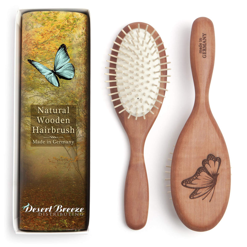 Natural Wood Bristle Hair Brush, Gentle Massage, Pear Wood Handle, Made in Germany, Model PWW, For All Hair Types, Rounded Wood Pins, Anti-Static 1 Count (Pack of 1) - BeesActive Australia