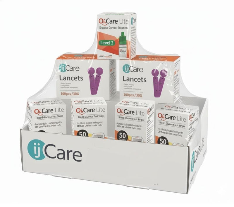 Blood Sugar Testing Bundle – Oh’Care Lite Monitor 200 Glucose Test Strips, 200 ijcare Lancets & 1 Control Solution - BeesActive Australia