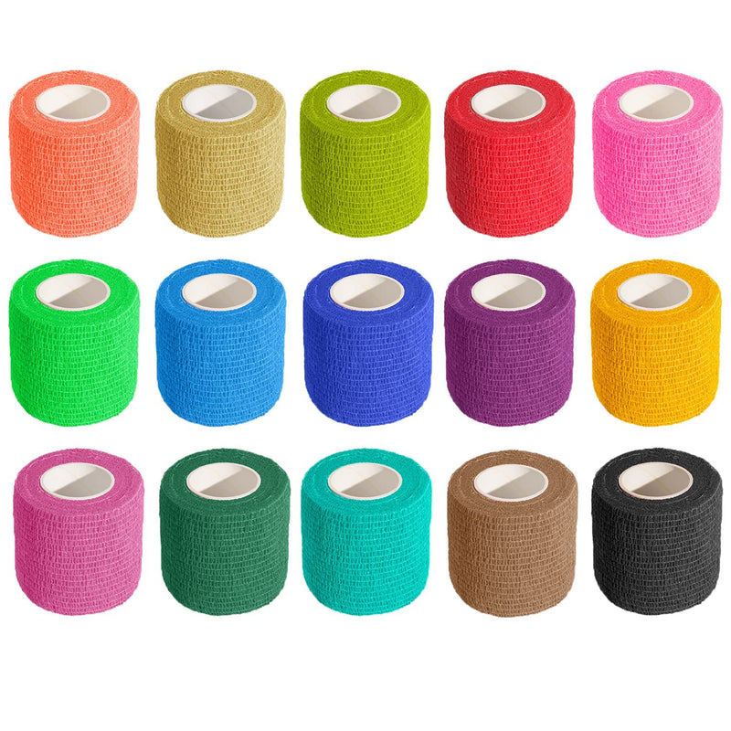 KISEER 15 Pack 2 Inch x 5 Yards Self Adhesive Bandage Breathable Cohesive Bandage Wrap Rolls Elastic Self-Adherent Tape for Stretch Athletic, Sports, Wrist, Ankle 15 Count (Pack of 1) Colorful - BeesActive Australia