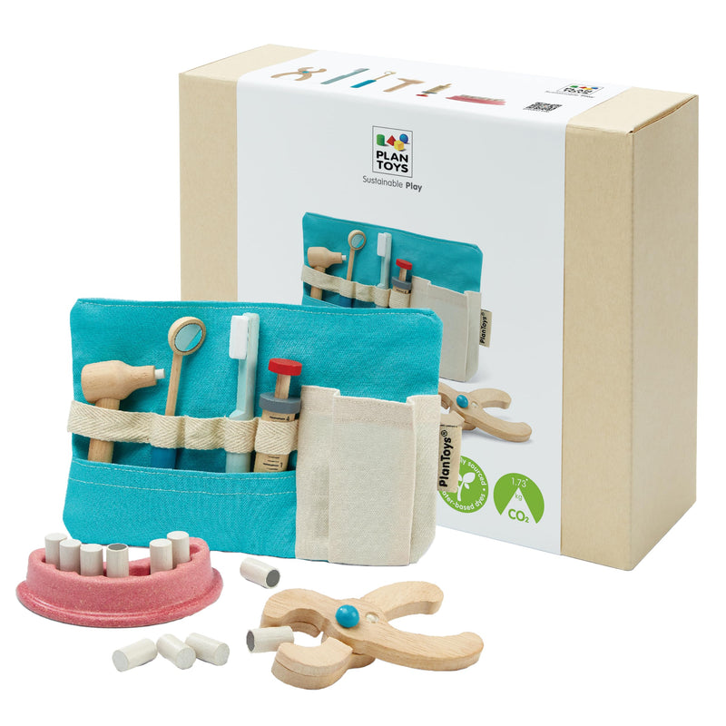 PlanToys® Pretend Play Dentist Toy Set for Kids | Wooden Doctor Kit with Teeth Model, Dental Tools, and Bag | Educational Toy for Toddlers | Encourages Imaginative Role Play - BeesActive Australia