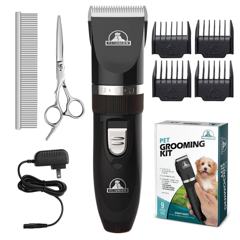 Pet Union Professional Dog Grooming Kit - Cordless Low Noise Dog Clippers for Grooming Thick Coats - All Pet Safe Cat Hair Trimmer - Pet Grooming Kit Includes Dog Hair Clippers, Nail Trimmer & Shears Gunmetal - BeesActive Australia
