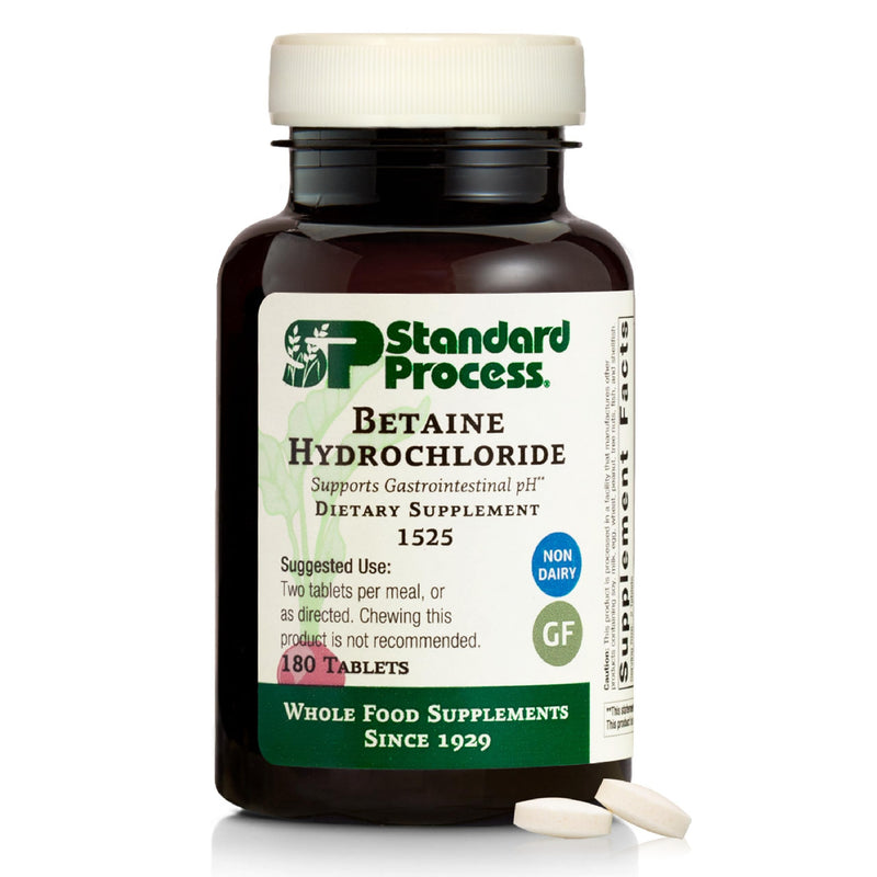 Standard Process Betaine Hydrochloride GI pH Support, 180 Tablets | Supplement for Gastrointestinal pH Support, Support Digestive Health and Iron Absorption, Gluten-Free, Non-Dairy and Non-Soy