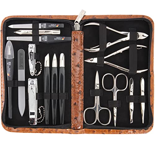 3 Swords Germany – manicure pedicure set kit (141) SYNTHETIC LEATHER - OSTRICH BROWN