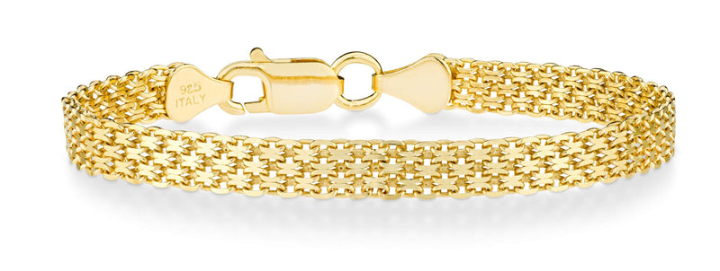 Miabella 18K Gold Over Sterling Silver Italian 6mm Solid Bismark Mesh Link Chain Bracelet for Women, 925 Made in Italy Length 7 Inches (women's average length) - BeesActive Australia