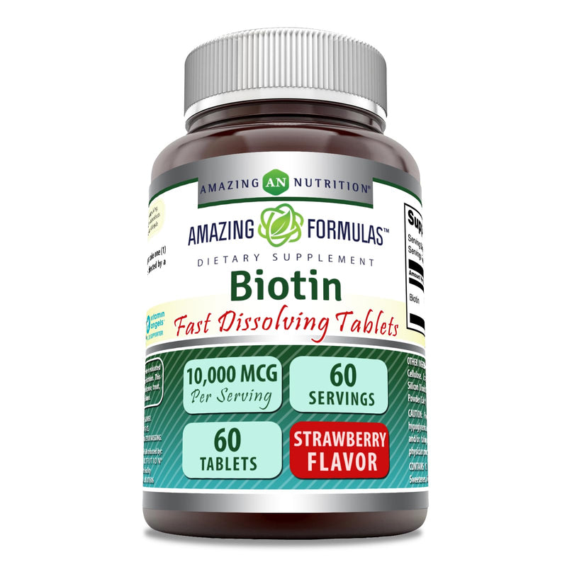 Amazing Formulas Biotin 10,000 mcg | Fast Dissolve Tablets | Non-GMO | Gluten Free Supplement | Made in USA (Strawberry, 60 Count) 1 Count (Pack of 1)