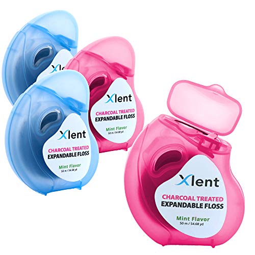 XLENT Expandable Charcoal Dental Floss, Refillable, Mint, 50m, 4-Pack 164.04 Foot (Pack of 4)