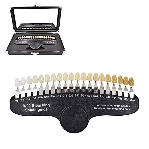 Professional R-20 Teeth Whitening Shade Guide with Mirror, 20 Colors Tooth Bleaching Shade Chart