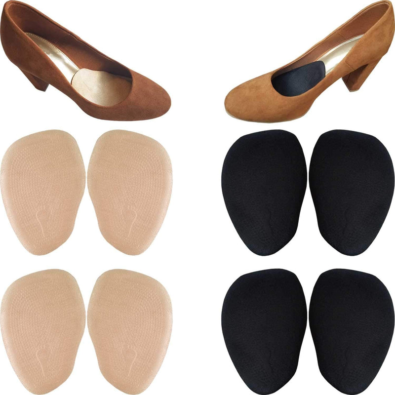 Chiroplax High Heel Cushion Inserts Pads (4 Pairs) Suede Ball of Foot Forefoot Metatarsal Anti Slip Shoe Insoles for Women Thick Combo (Beige & Black)