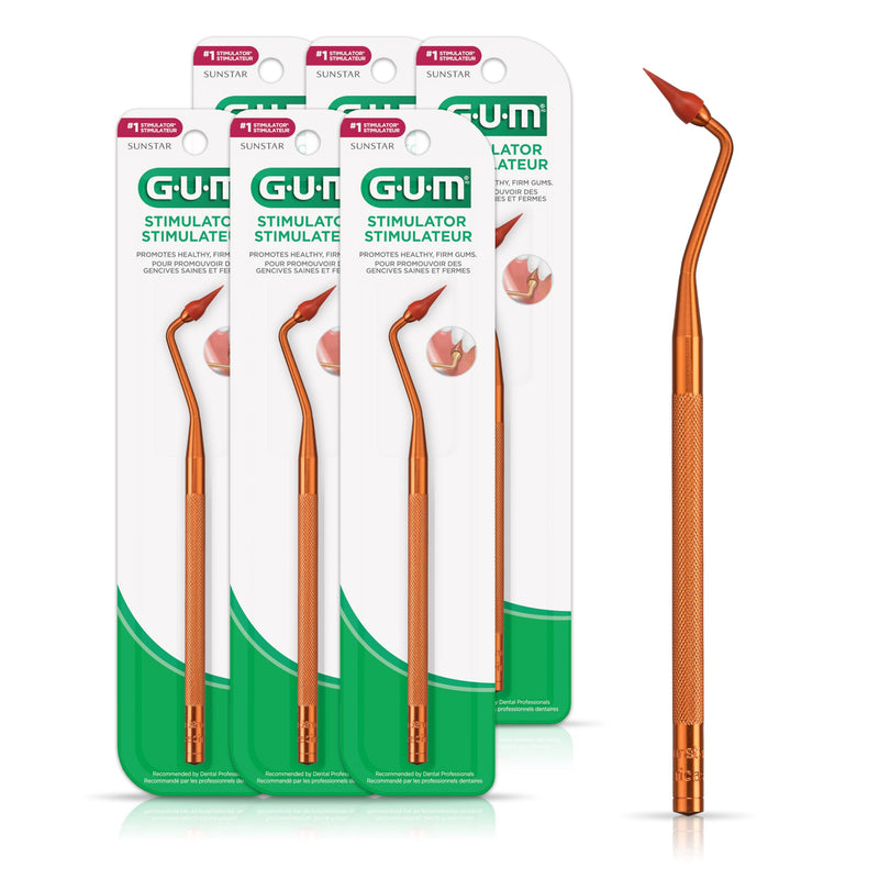 GUM Stimulator Permanent Handle - 1 Rubber Tip Included - Long Handled Massager Remove Plaque & Promote Health, 1ct (6pk) 6 Count (Pack of 1)