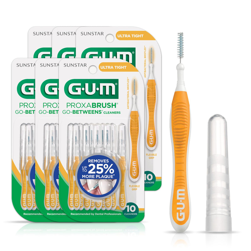 GUM Proxabrush Go-Betweens - Ultra Tight - Interdental Brushes - Soft Bristled Dental Picks for Plaque Removal Health - Safe for Braces & Dental Devices, 10ct (Pack of 6)