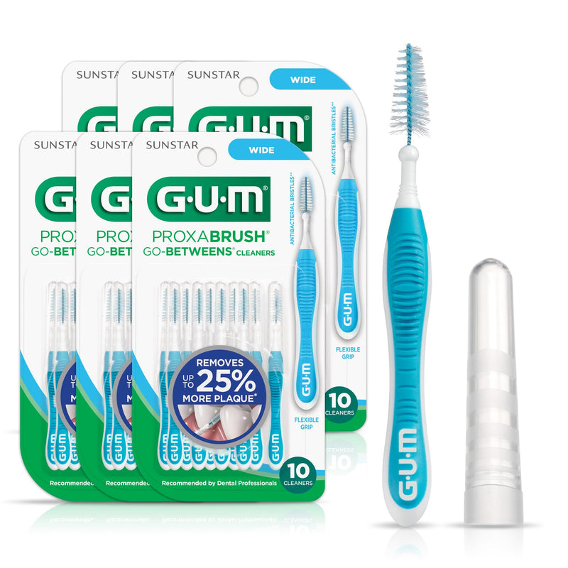 GUM Proxabrush Go-Betweens - Wide - Interdental Brushes - Soft Bristled Dental Picks for Plaque Removal Health - Safe for Braces & Dental Devices, 10 Count (Pack of 6) Blue 10 Count (Pack of 6)