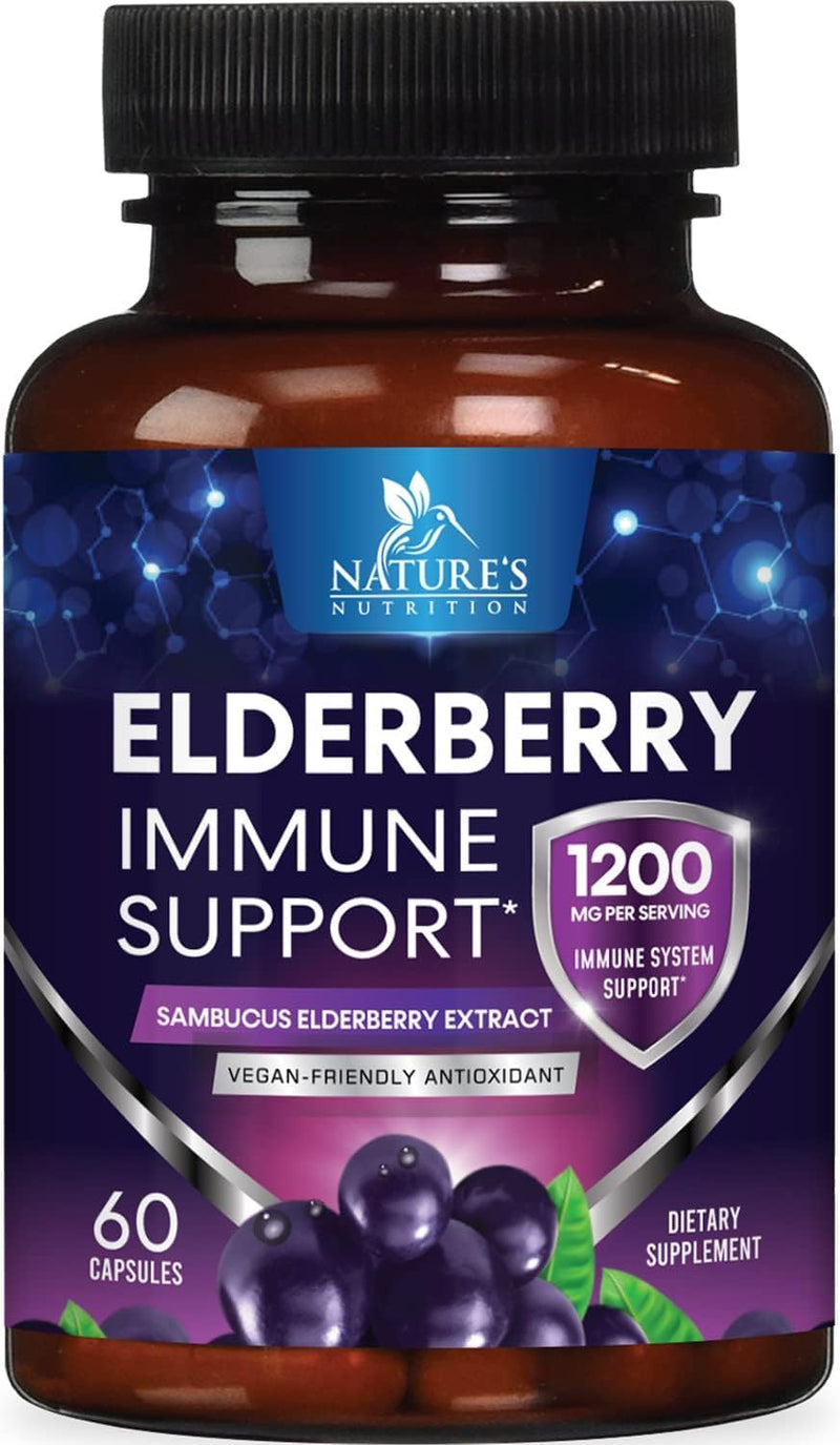 European Elderberry Fruit Extract 1200mg Per Serving Capsules - Sambucus Immune Support with Concentrated Sambucus Black Elderberry Extract, Antioxidant Vitamin Supplement, USA Bottled - 60 Capsules 60 Count (Pack of 1)