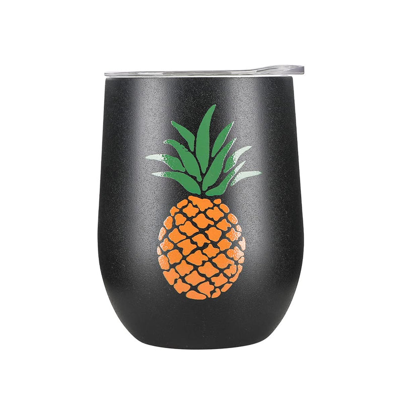 Life's Easy Stainless Wine Glass Tumbler with Lid - 12oz. Wine Glass Tumbler - Vacuum Insulated Travel Wine Tumbler with Lid - Travel Wine Tumbler - 18/8 Stainless Steel - Set of 1 - Black Pineapple - BeesActive Australia