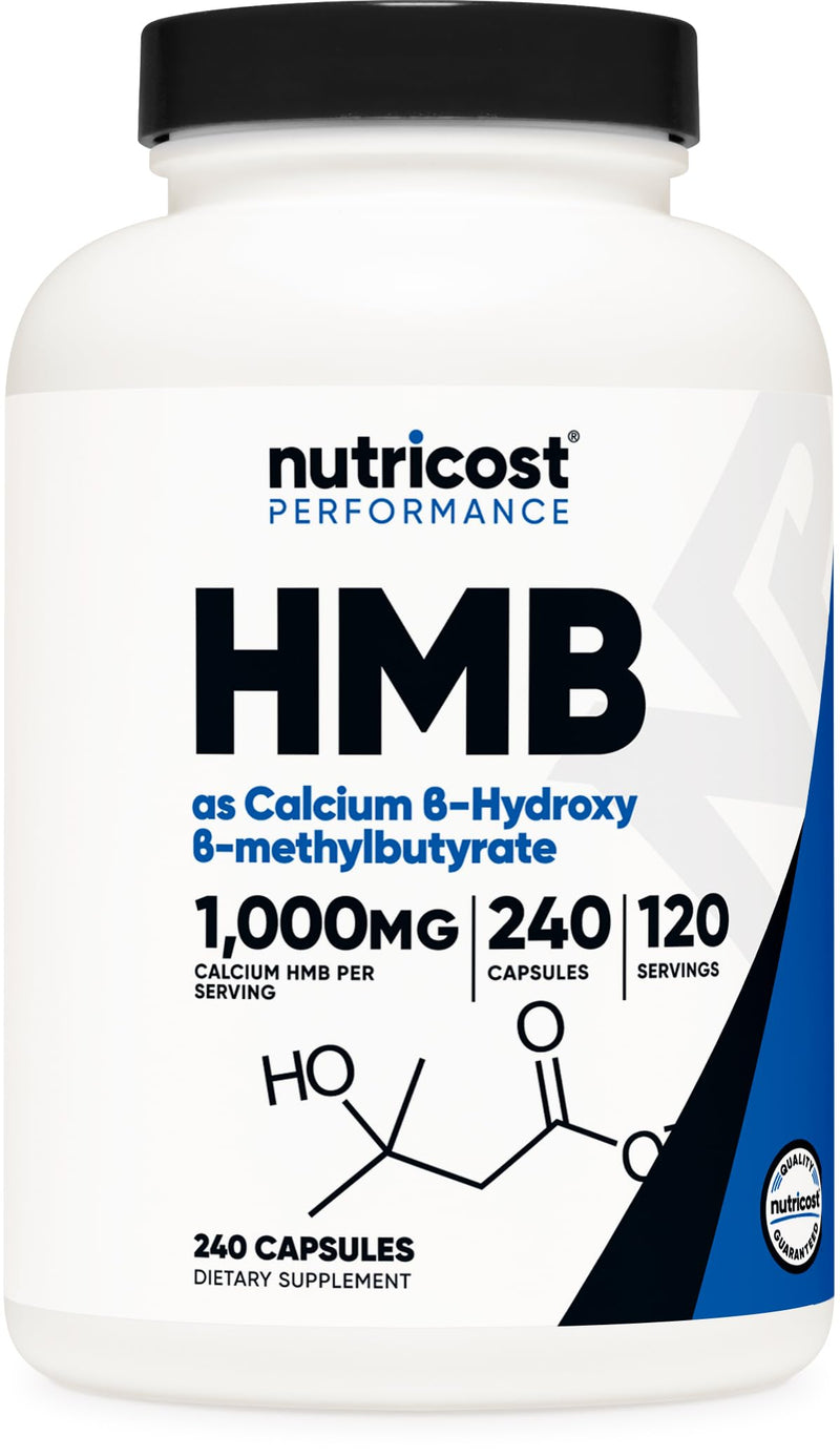 Nutricost HMB (Beta-Hydroxy Beta-Methylbutyrate) 1000mg (240 Capsules) - 500mg Per Capsule, 120 Servings - Gluten Free and Non-GMO 240 Count (Pack of 1) - BeesActive Australia