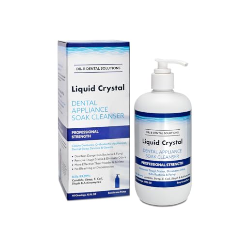 Dr. B Dental Solutions Liquid Crystal Soak Cleanser - Deep Cleaning Formula for Dentures, Retainers, Teeth Aligners, Night Guards & Oral Appliances - Removes Stains, Odors, & Germs - 12 oz Liquid Crystal Cleanser (Pack of 1)