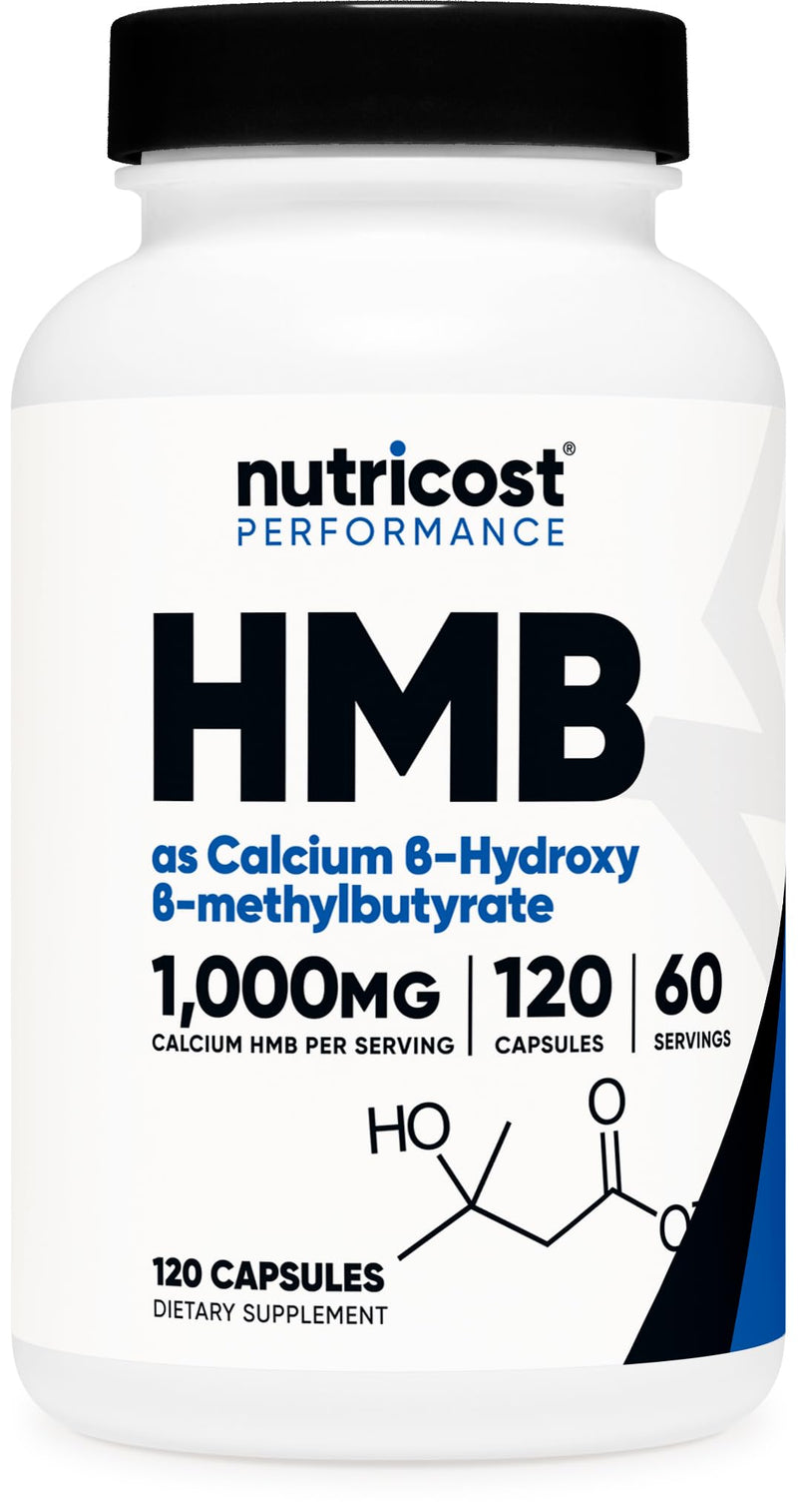 Nutricost HMB (Beta-Hydroxy Beta-Methylbutyrate) 1000mg, 120 Capsules | 500mg Per Capsule, 60 Servings - Gluten Free and GMO-Free 120 Count (Pack of 1)
